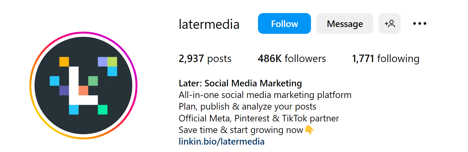 an example of social media marketing platform's Instagram bio