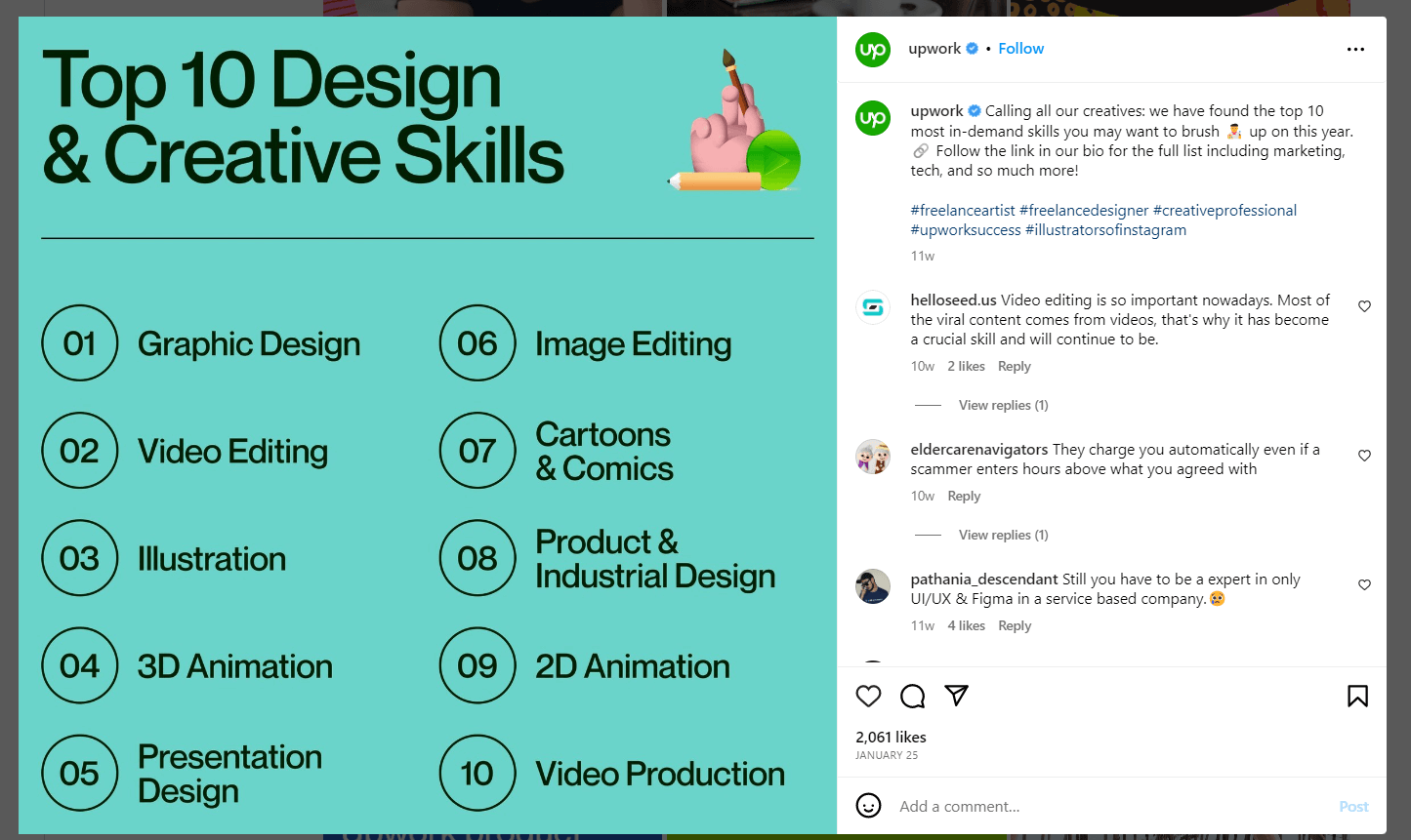 an example of Instagram post by freelance marketplace