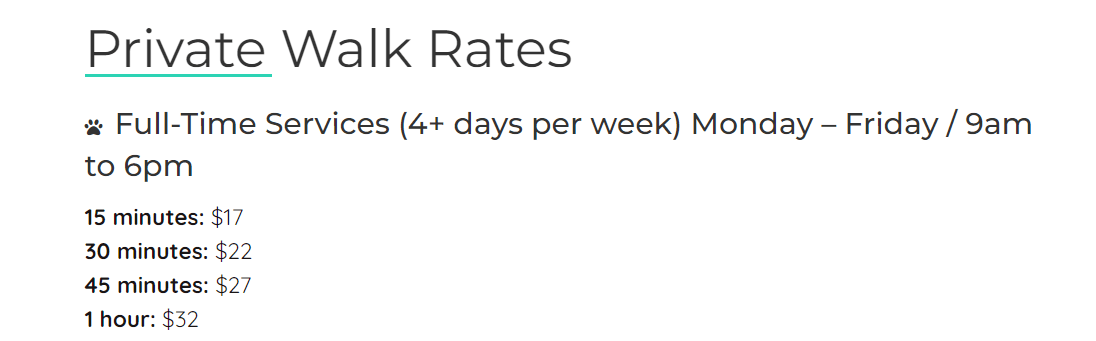 RuffCity's private walk rates