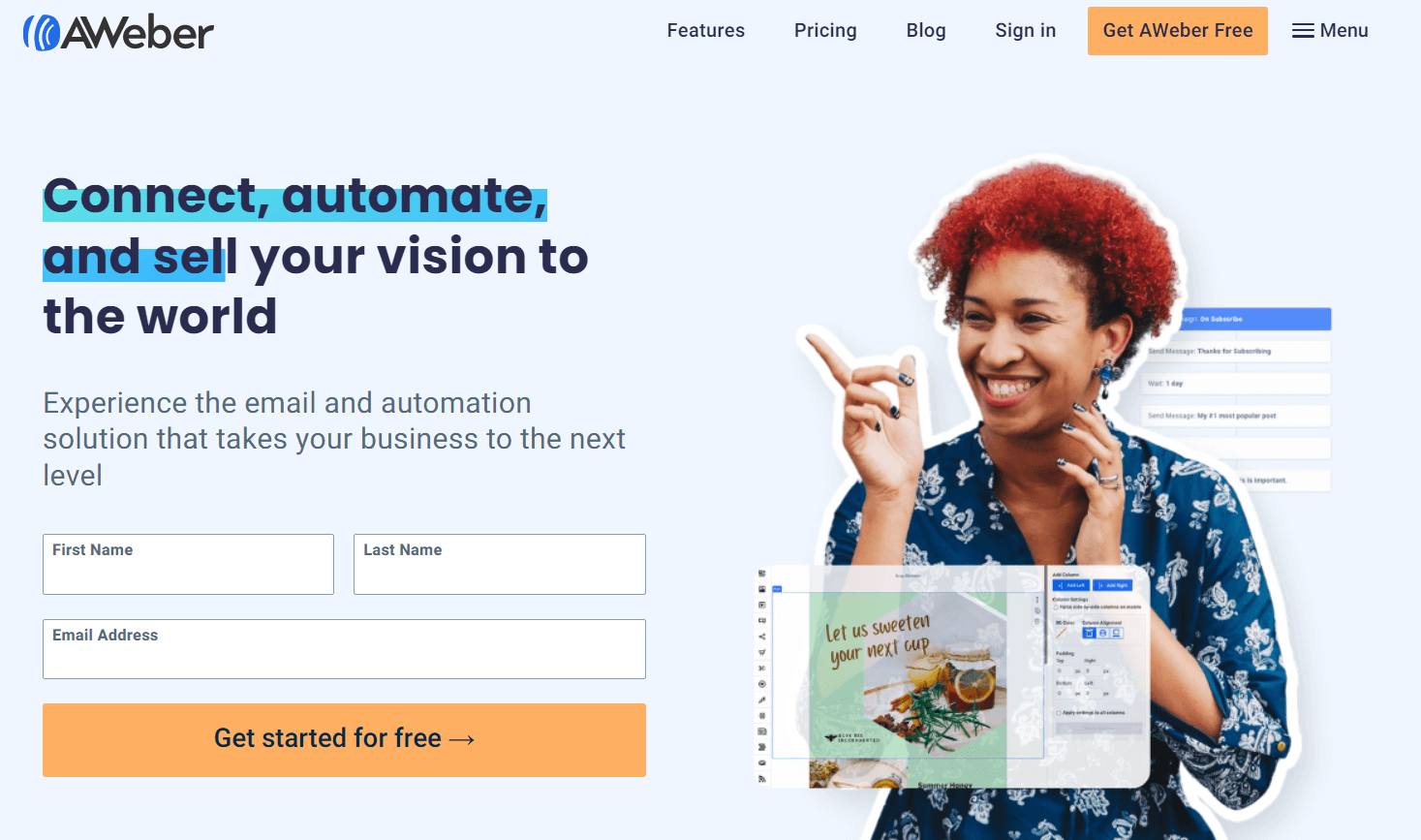Shopify Email alternatives: AWeber homepage