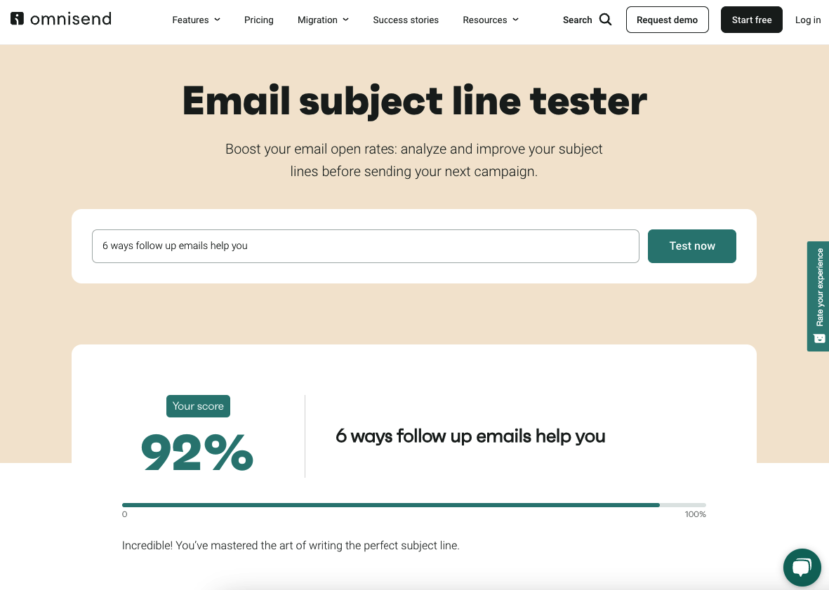 Omnisend email subject line tester