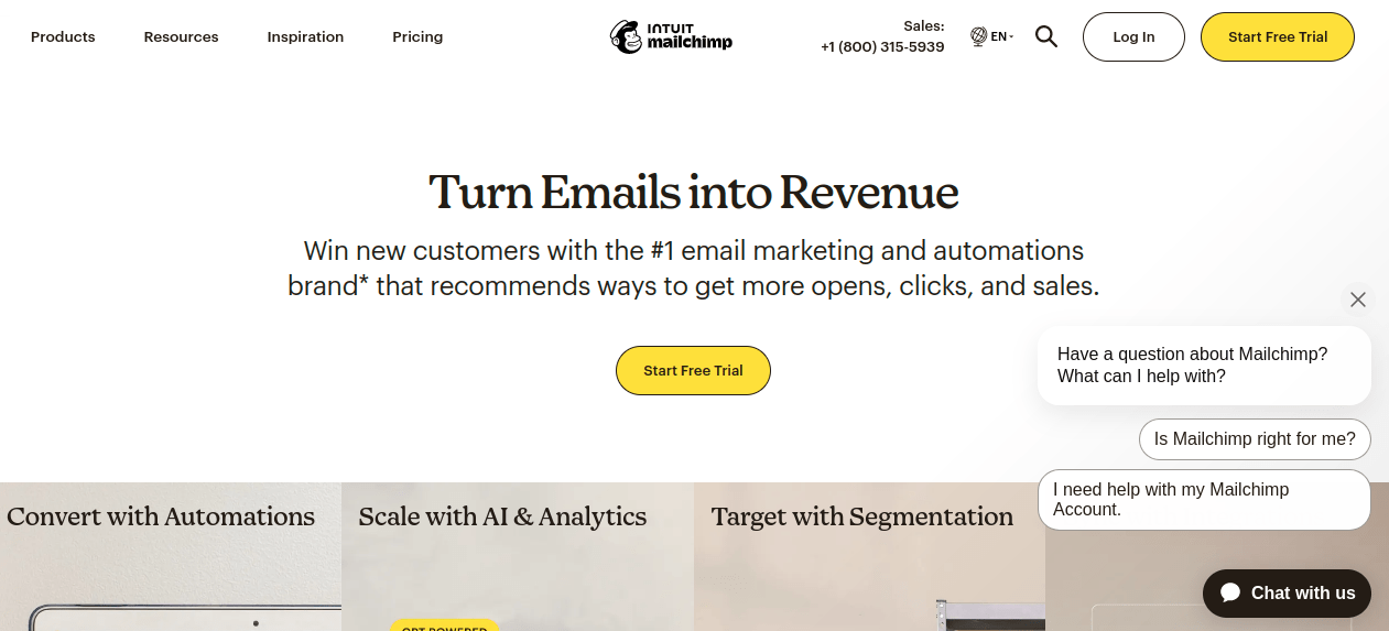 Mailchimp homepage