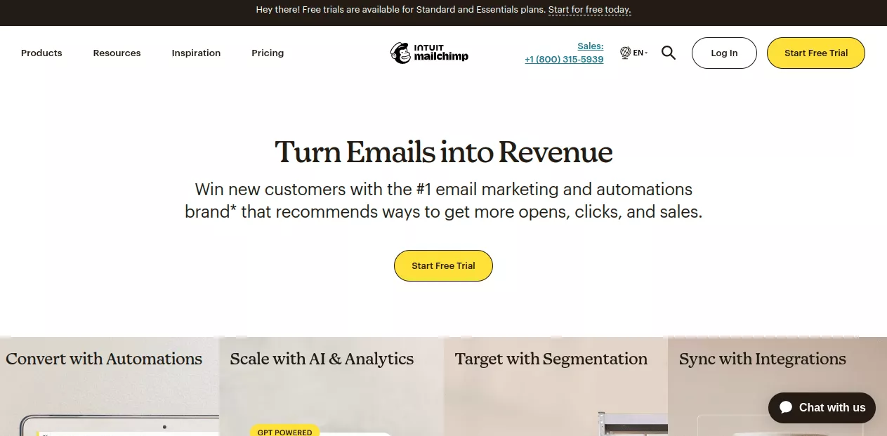 Mailchimp homepage