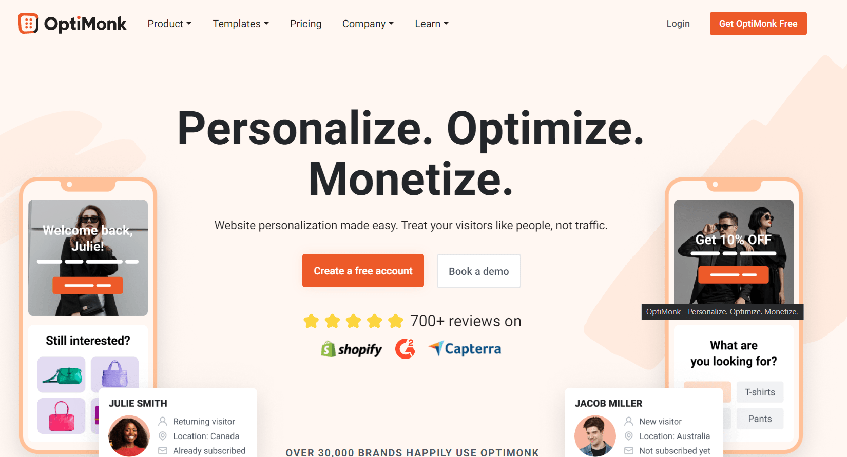 OptiMonk homepage