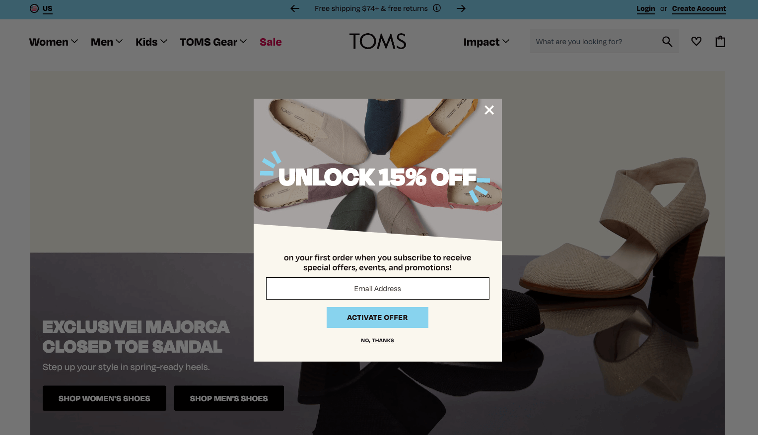 shoes and accessories brand newsletter signup popup