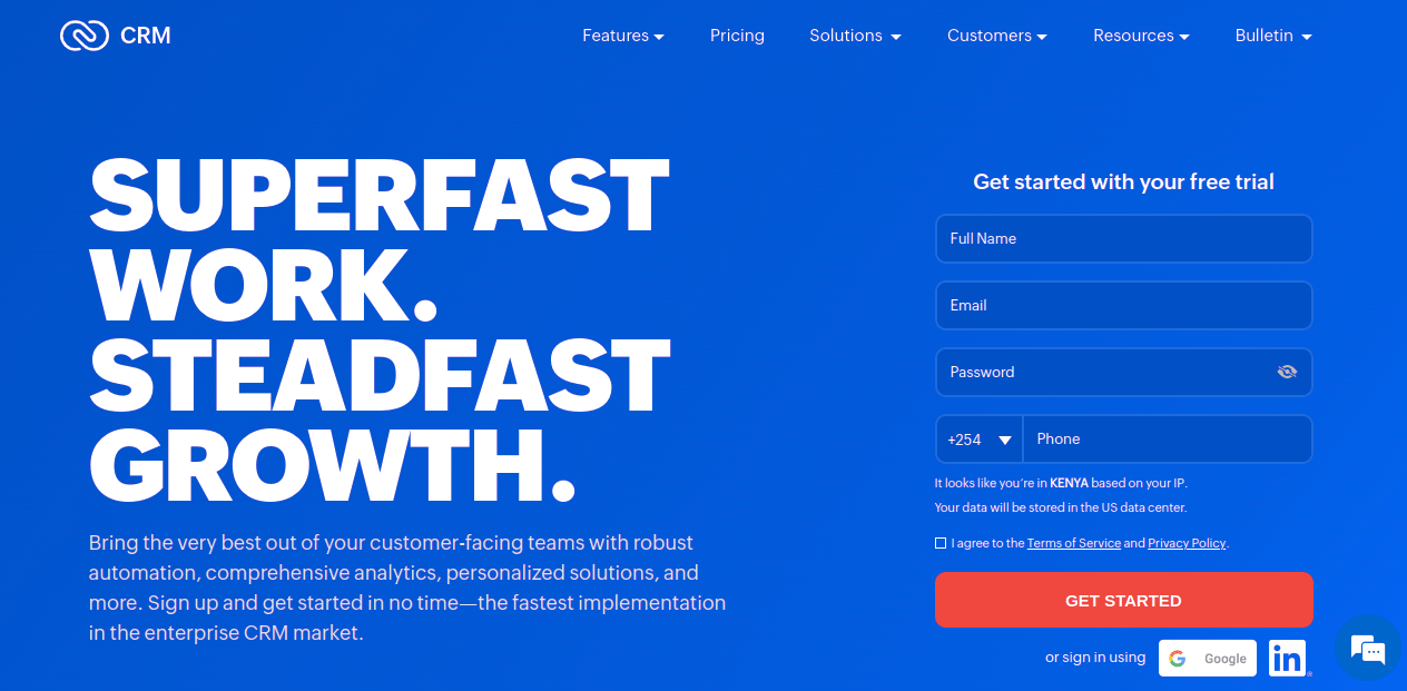 ZohoCRM homepage