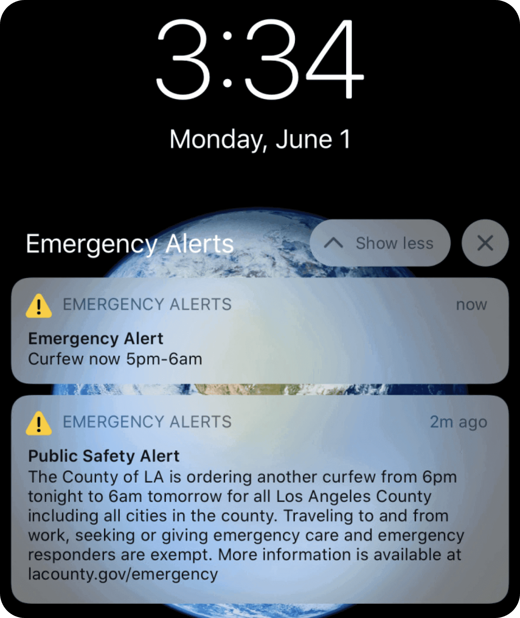 emergency alert push notification from Los Angeles County 