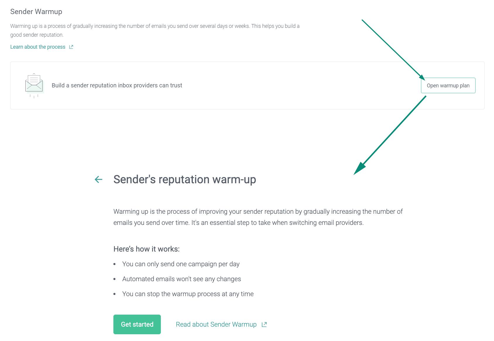sender's reputation warmup dashboard instruction