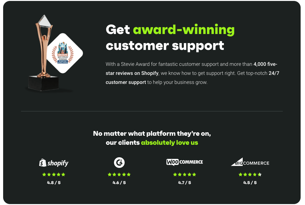 Omnisend support's awards and ratings