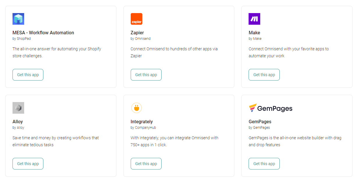 integrations with third party apps in Omnisend