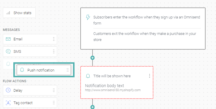 an example of workflow that sends a personalized notification when the user signs up