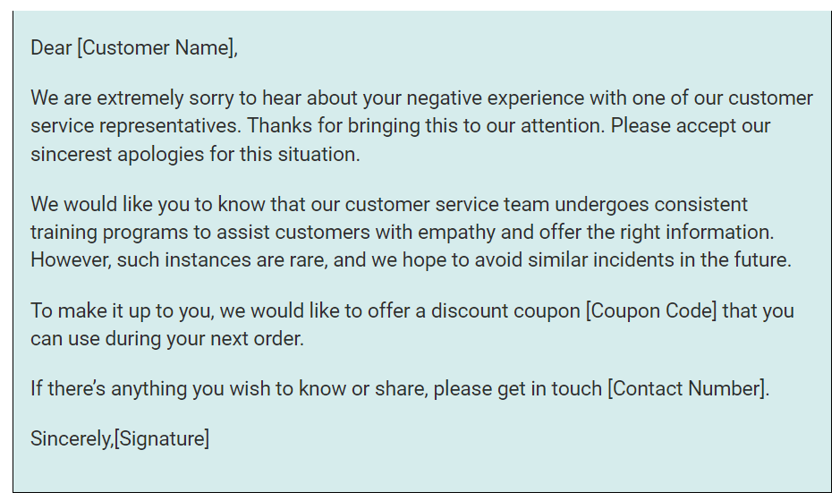 customer service issue apology email