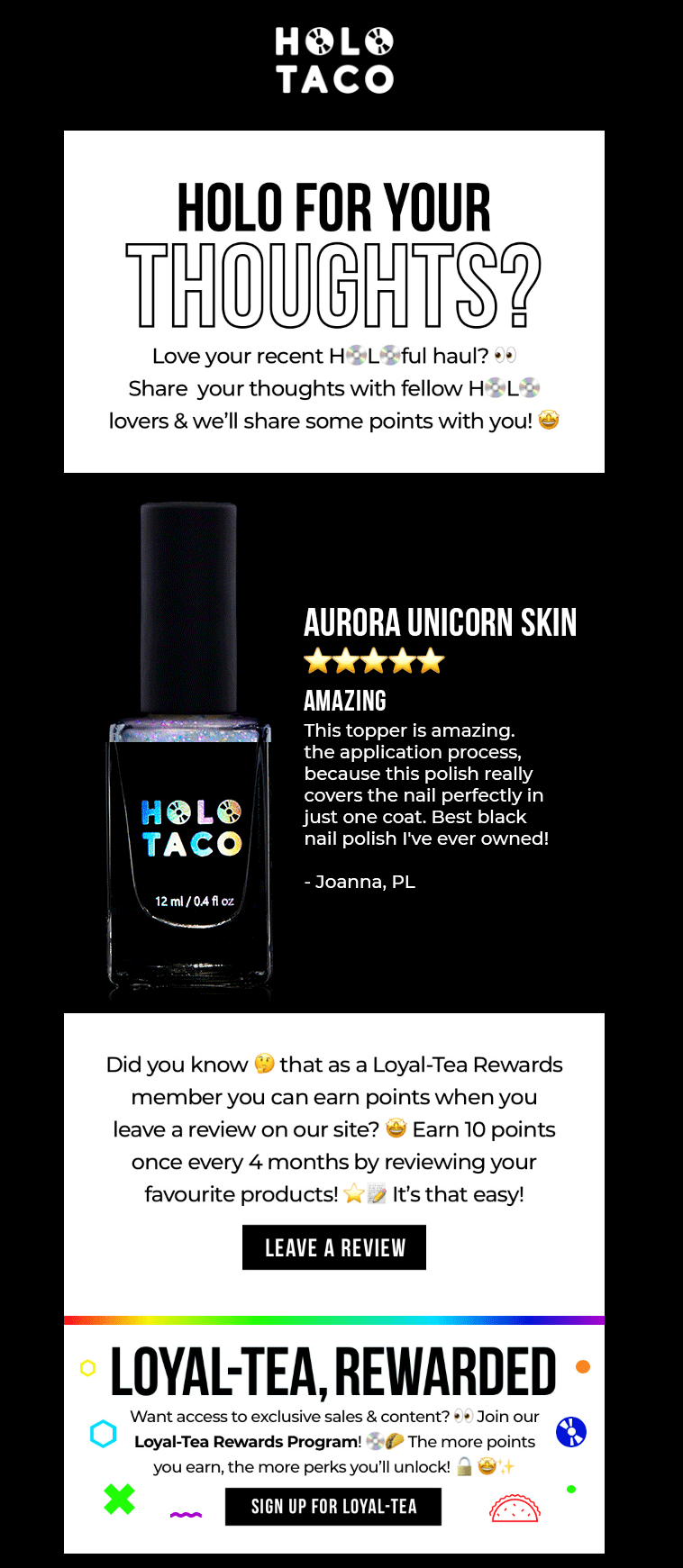 transactional email from Holo Taco