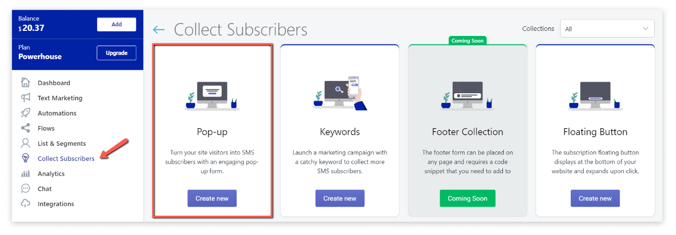 ways to collect subscribers in SMSBump