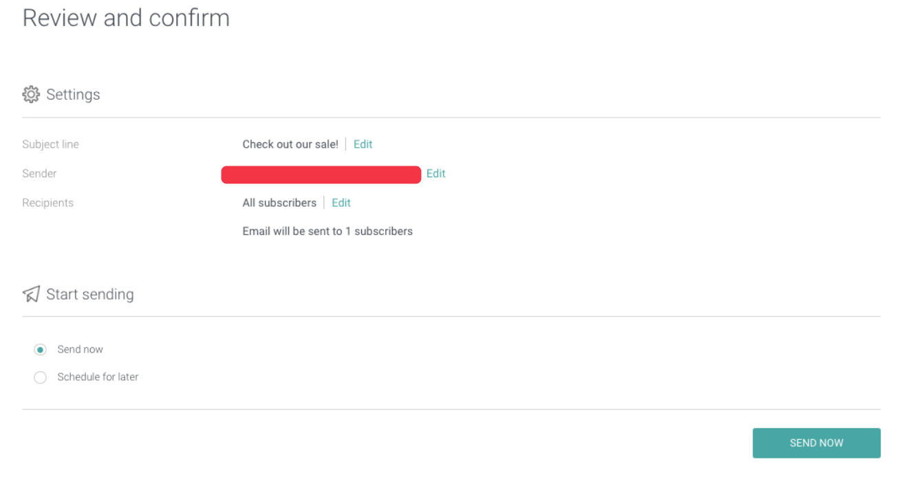 review and confirm section at Omnisend