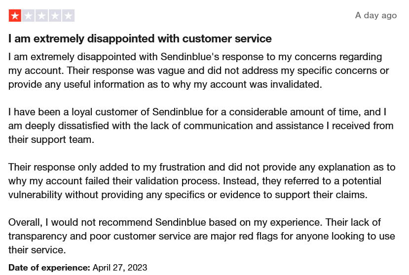 Brevo customer support negative review