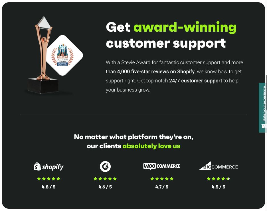 Omnisend customer support's awards and ratings