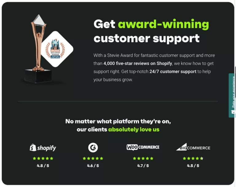 Omnisend customer support awards and ratings