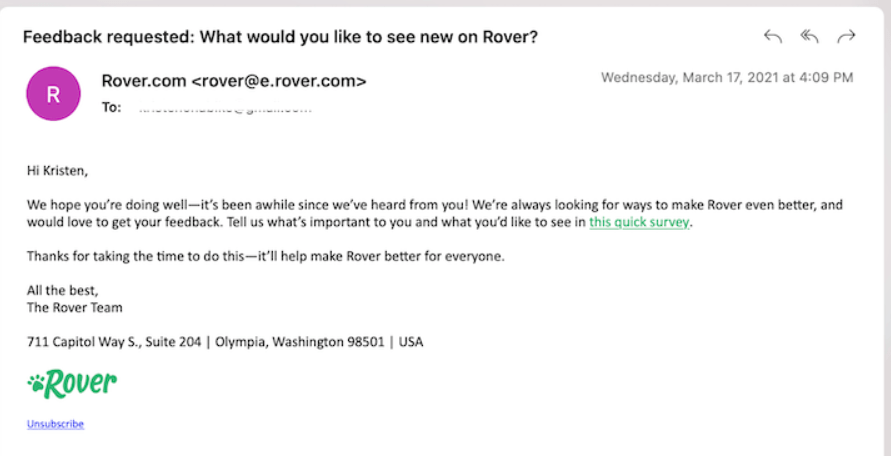 an example of an email asking for new product suggestions