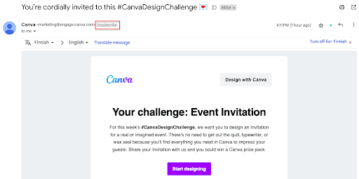 An unsubscribe example from Canva