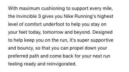 Example of Nike products description