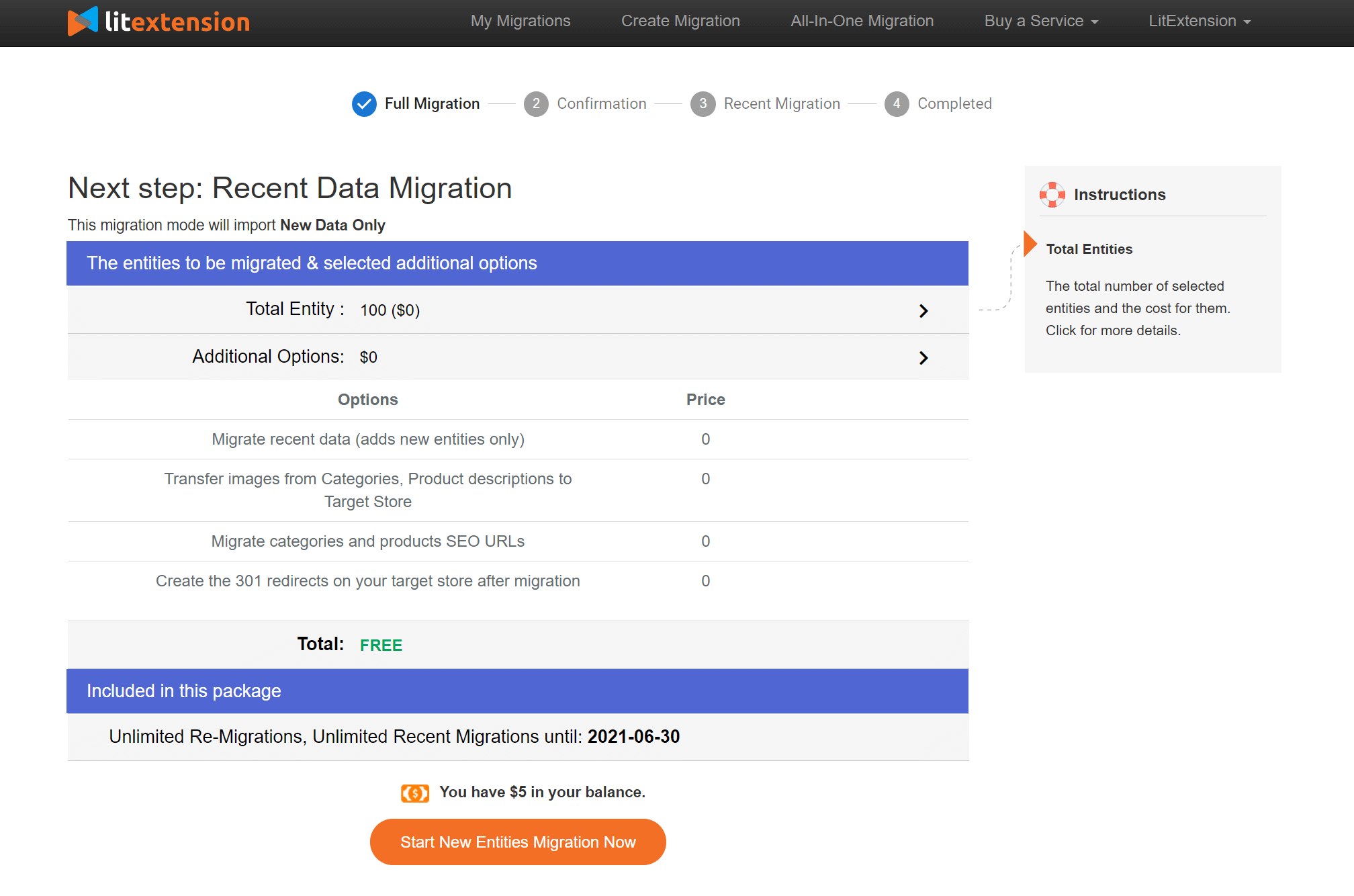 Recent Data Migration dashboard