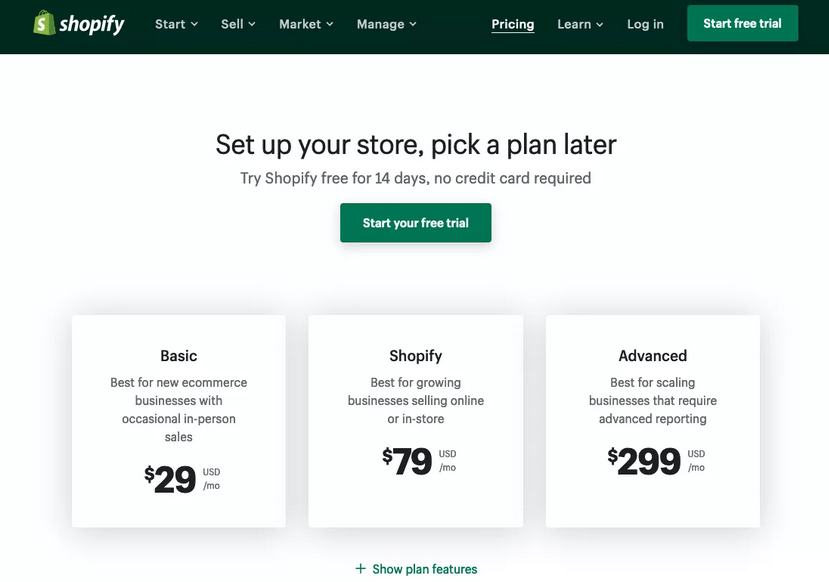 Shopify pricing plans