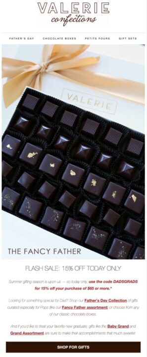 flash sale email by Valerie confections
