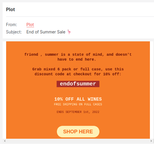 end of summer sales newsletter example