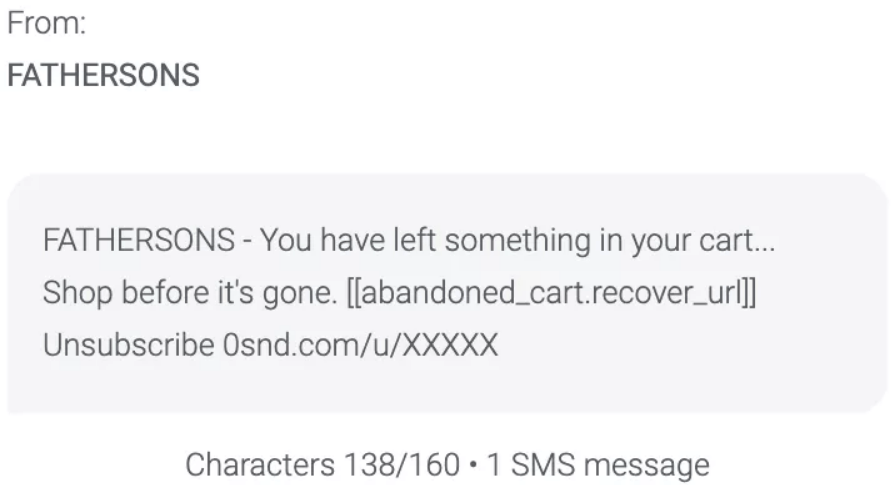 an example of an automated message encouraging customer to complete their purchase
