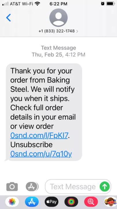 order confirmation text message