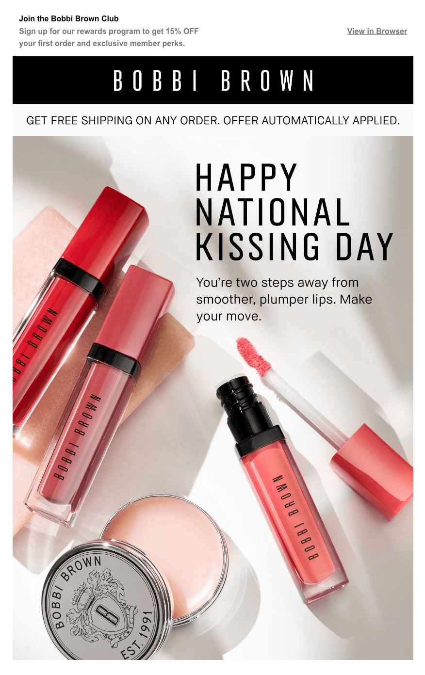 National Kissing Day newsletter by Bobbi Brown 