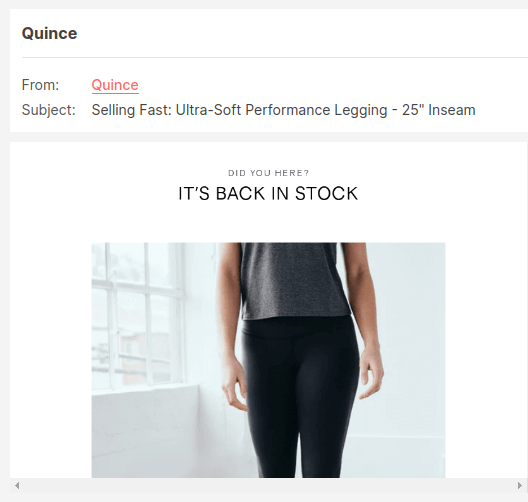 back in stock notification email