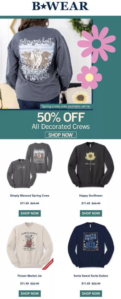 B-Wear's targeted email sent to new subscribers to motivate them to make a buy