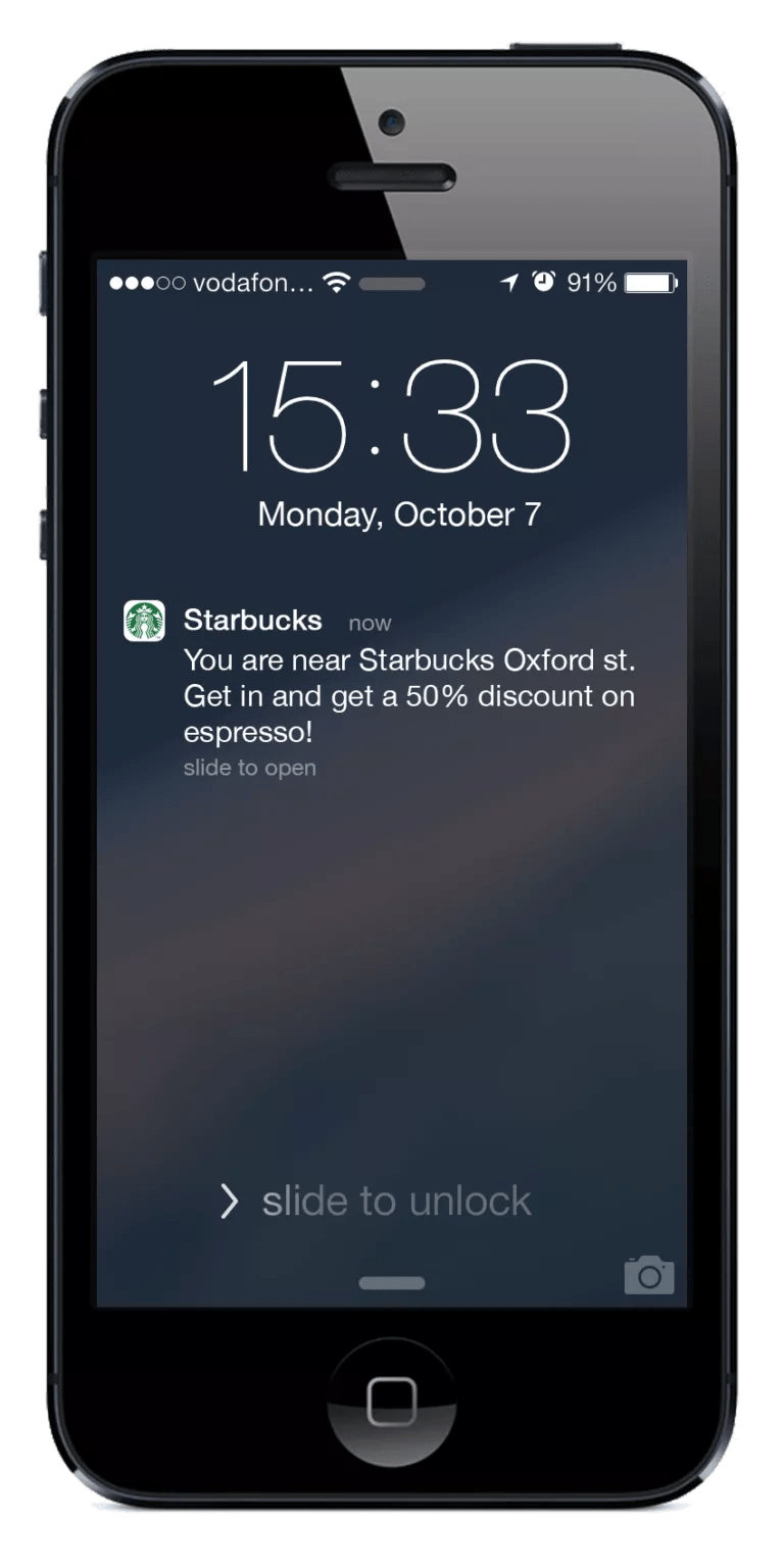 nearby available discount notification by Starbucks