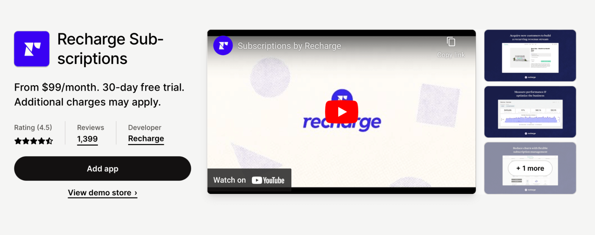 Recharge Subscriptions page on Shopify