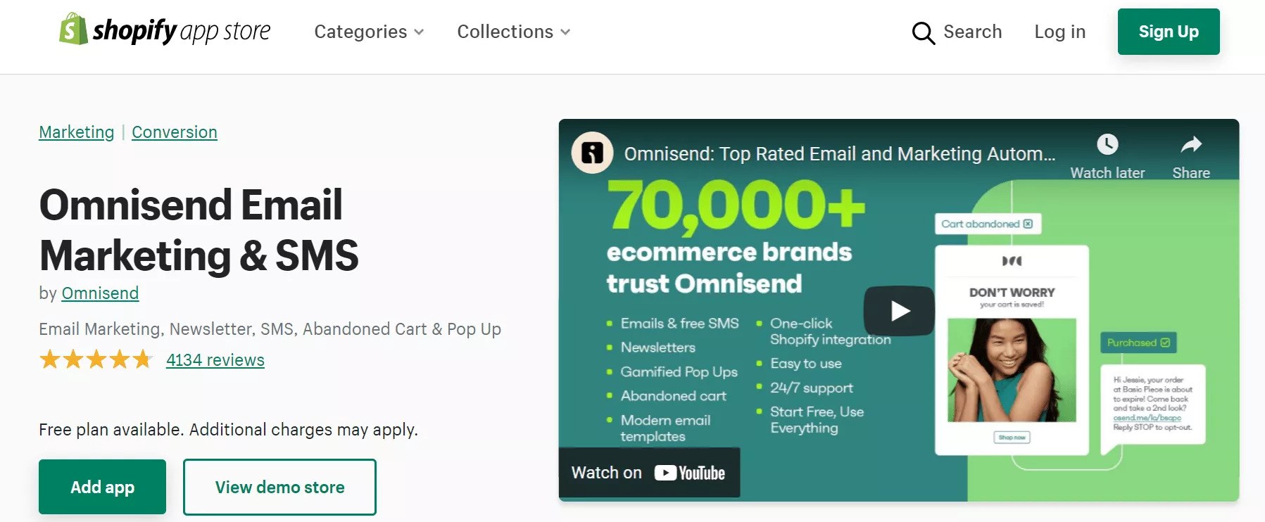 Omnisend on Shopify app store