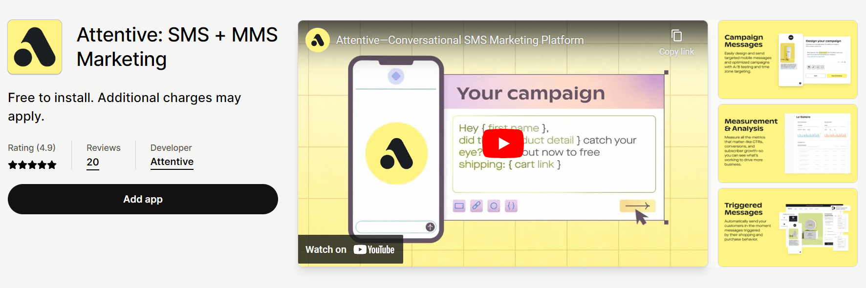 Attentive on Shopify app market