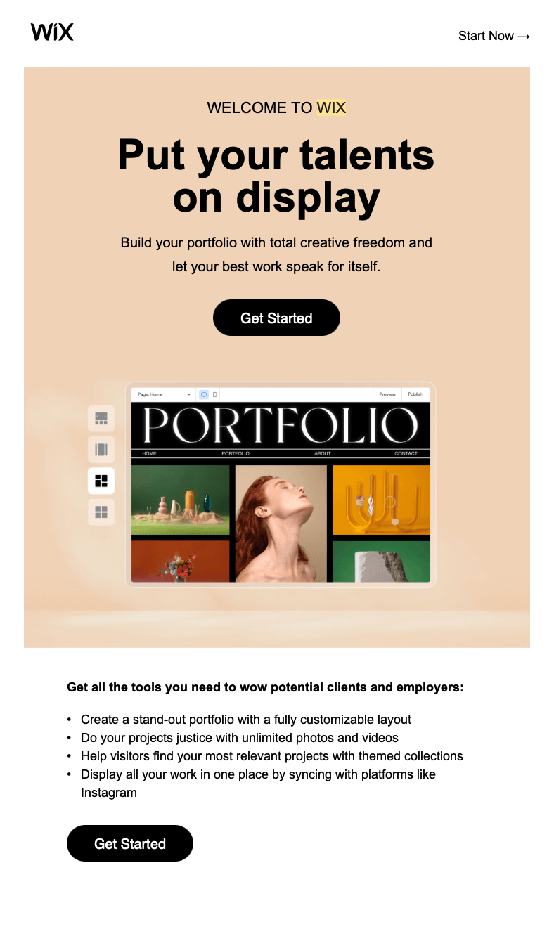 welcome email by Wix