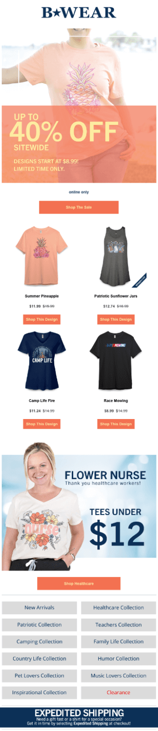 40% off sitewide email by B Wear