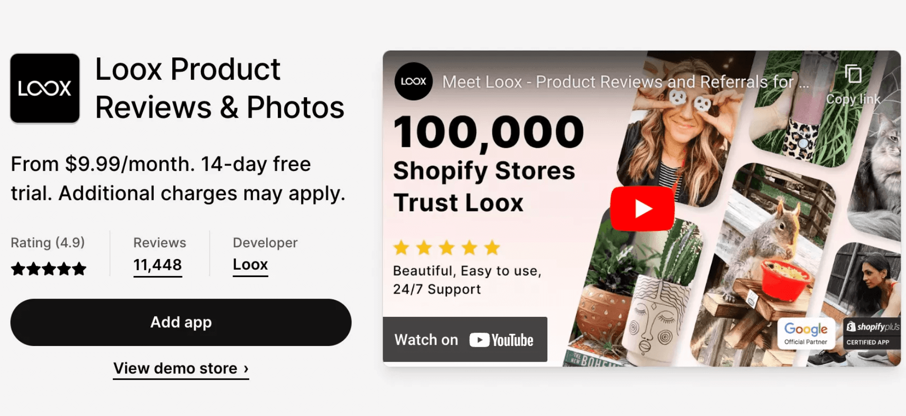Loox page on Shopify
