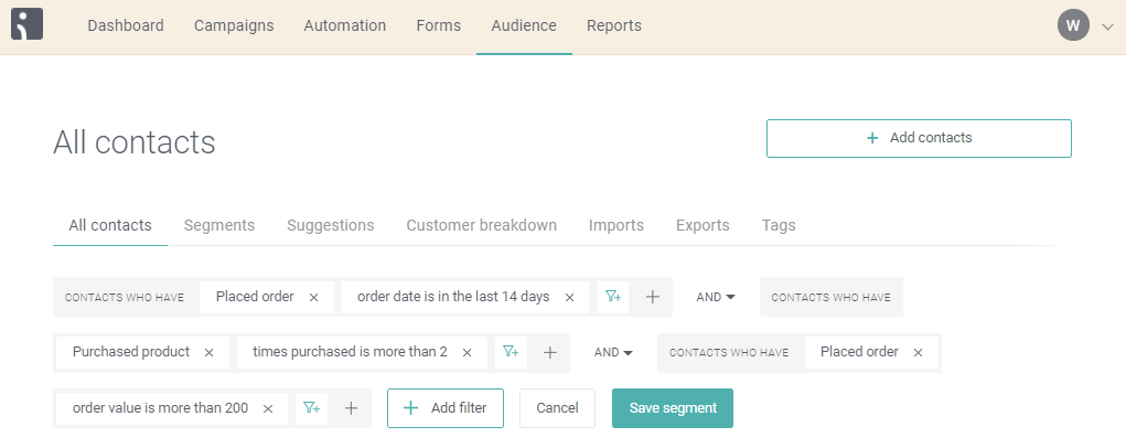 customer segmentation in Omnisend