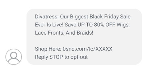 an example of Divatress campaign with short code SMS