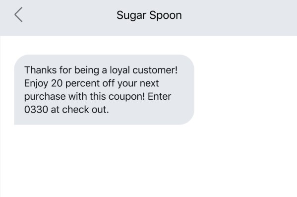 a thank you promo text message