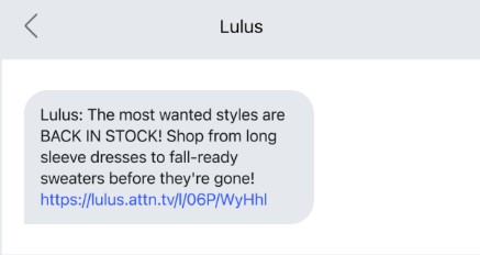 example of promotional SMS from an online store