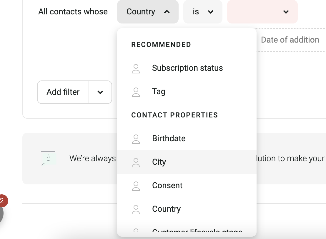 segmenting email subscribers based on their country and city