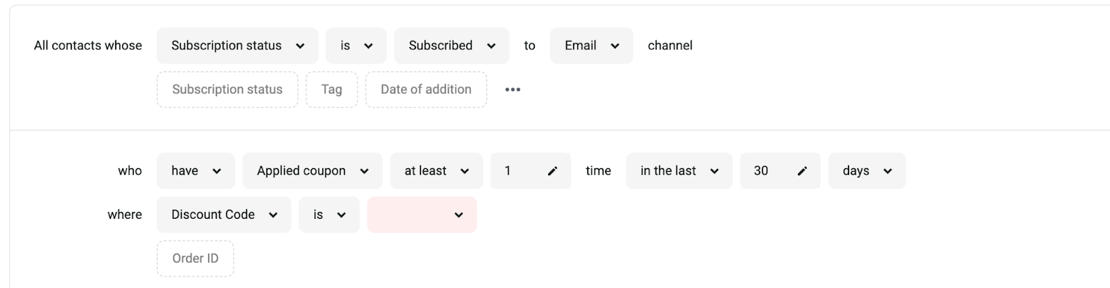 “Recently used a discount code” segment in Omnisend