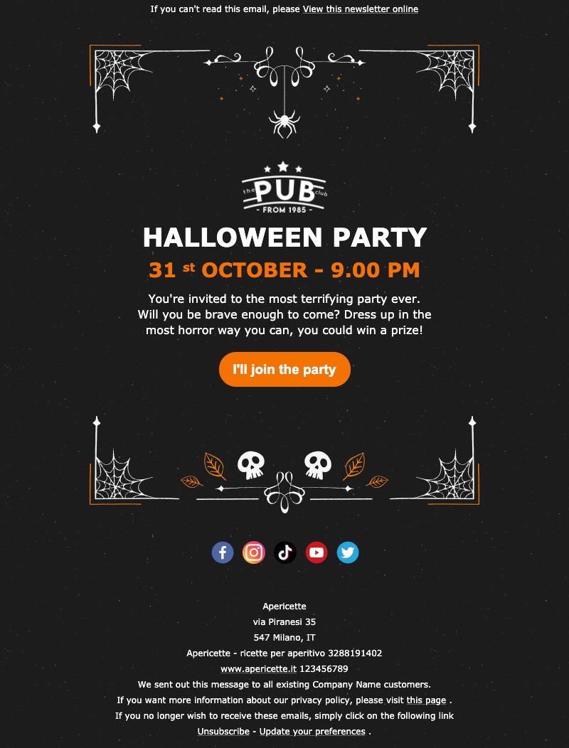 Halloween party invitation email