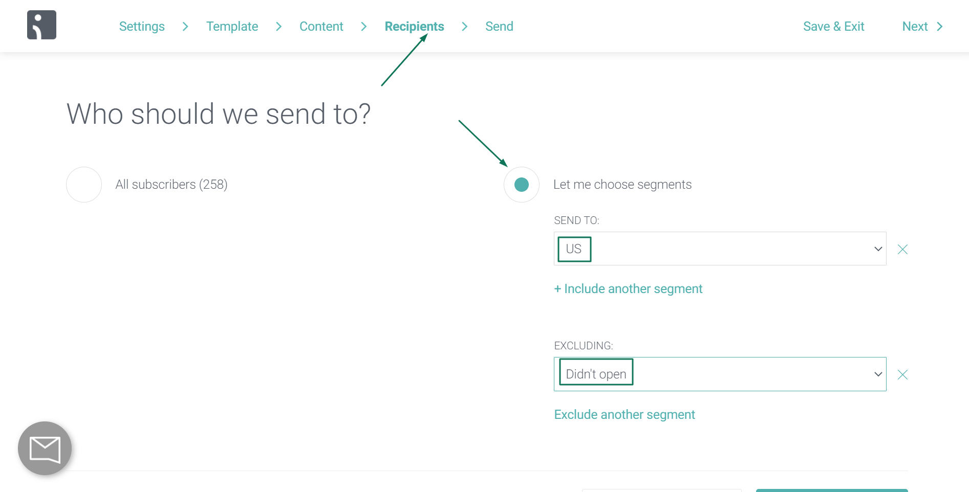 choosing recipients in Omnisend