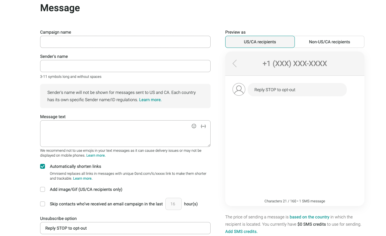SMS Campaign editor